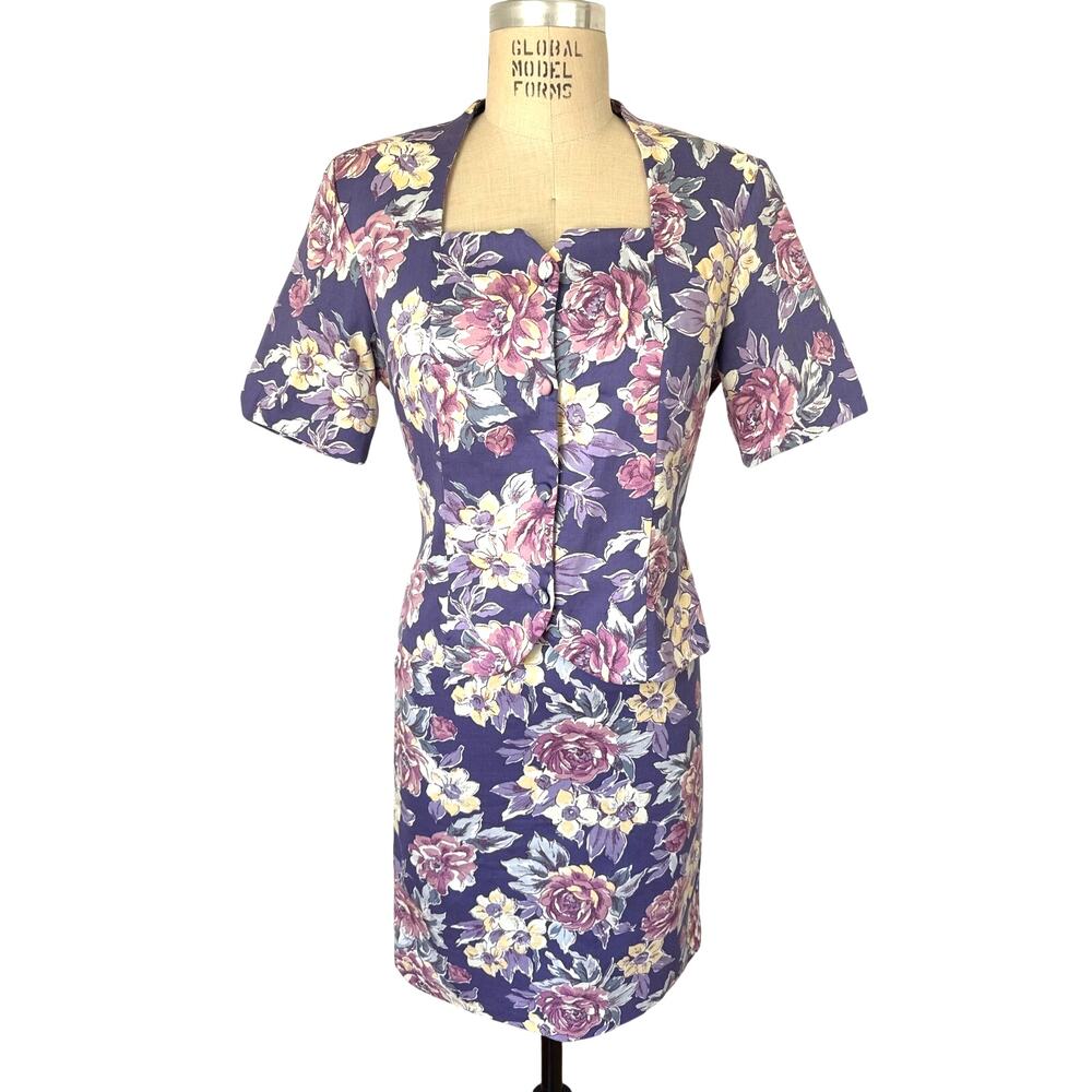 Laura Ashley Vintage Floral Set Suit Size Small Purple